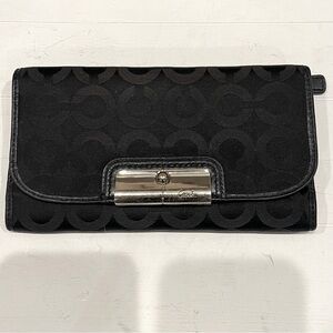 COACH BLACK C LOGO WALLET WITH LEATHER TRIM, CHECK BOOK COVER